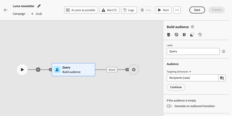 Immagine che mostra come accedere all’interfaccia di creazione del pubblico