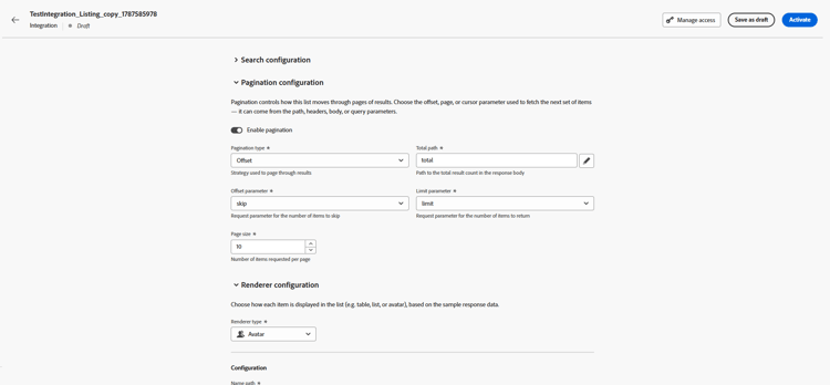 Campi di impaginazione offset inclusi il percorso totale, il parametro Offset, il parametro Limit e le dimensioni pagina