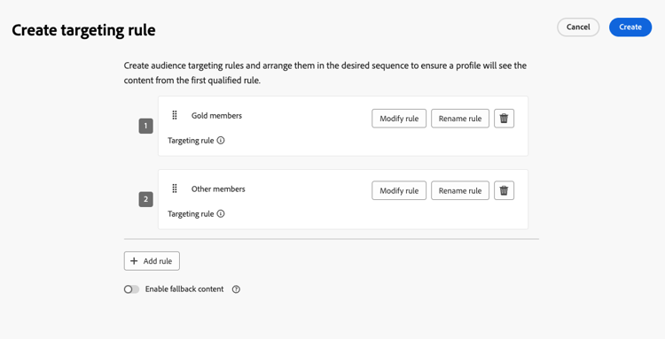 Regola di targeting dello stato di fedeltà per i membri Gold e non Gold