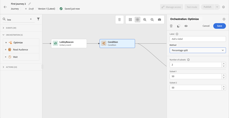 Configurazione con suddivisione percentuale con cursore che mostra la distribuzione del traffico