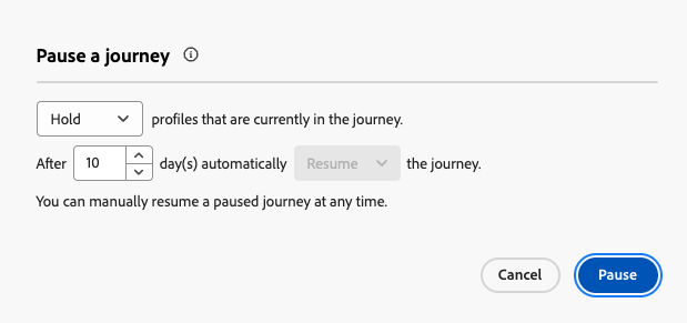 Opzioni di pausa percorso