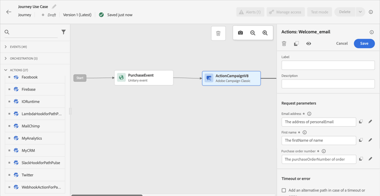 Mappatura dei parametri delle azioni con editor di espressioni per valori dinamici