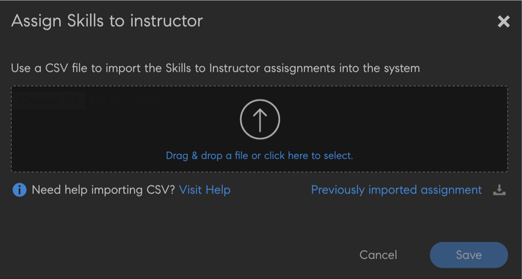 Aggiungi CSV delle abilità di istruttore