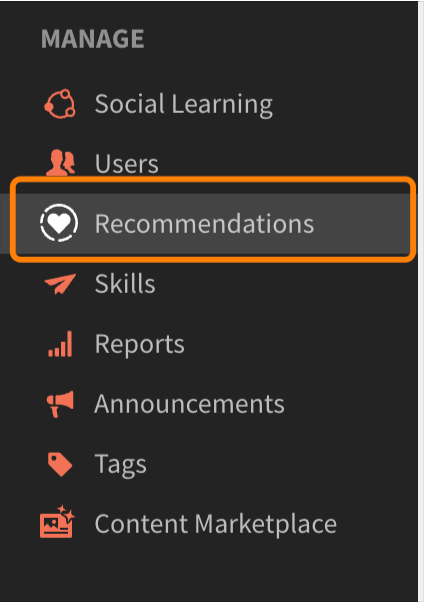 Selezionare Recommendations nell’app per amministratori