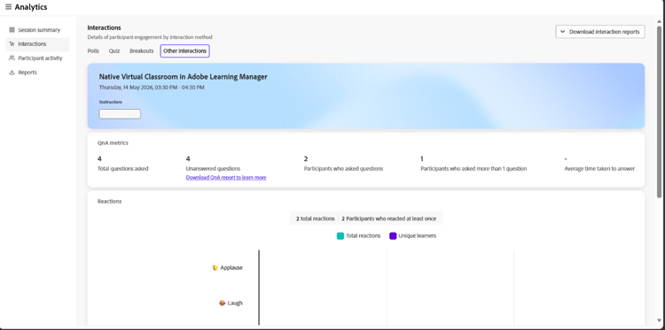 Altre interazioni dashboard sessione