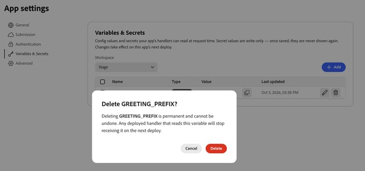 Elimina GREETINGPREFIX — conferma l'eliminazione definitiva