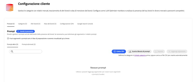 Dashboard Configurazione cliente