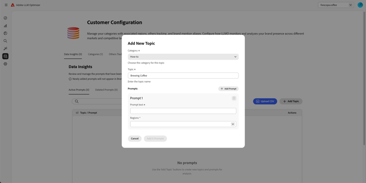 Aggiunta di argomenti in LLM Optimizer