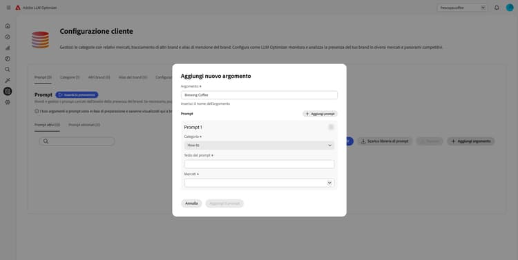 Aggiunta di argomenti in LLM Optimizer