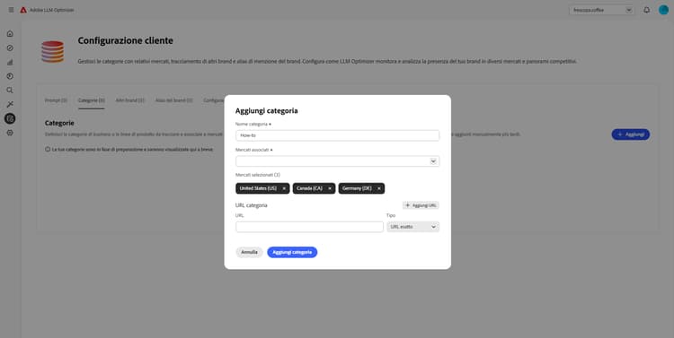 Aggiunta di categorie in LLM Optimizer
