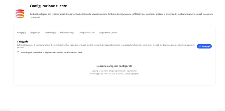 Dashboard Configurazione cliente