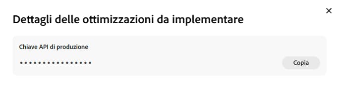 Chiave API di produzione nei Dettagli delle ottimizzazioni dell’implementazione