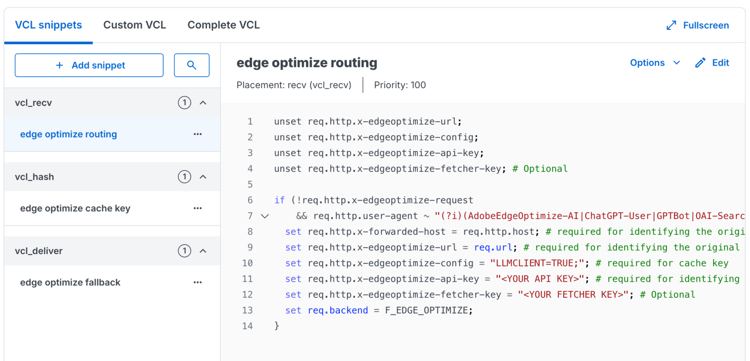 Aggiungi snippet VCL