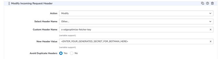 Imposta l'intestazione x-edgeoptimize-fetcher-key in Gestione proprietà