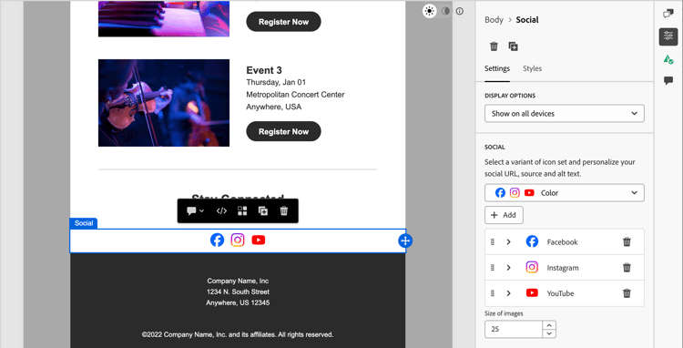 Nuovo componente social network con tipi predefiniti