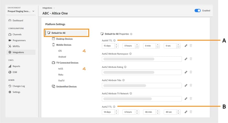 Modifica la durata TTL AuthN TTL AuthZ per tutte le piattaforme