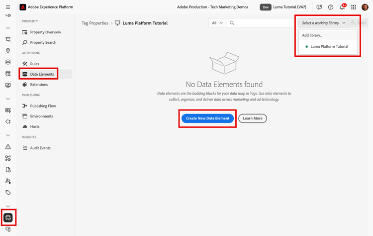 Crea un nuovo elemento dati
