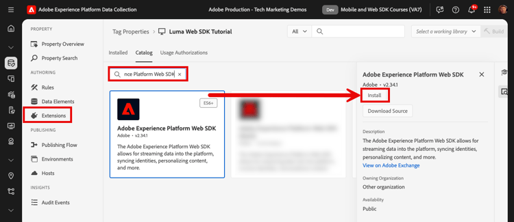 Installa estensione Web SDK