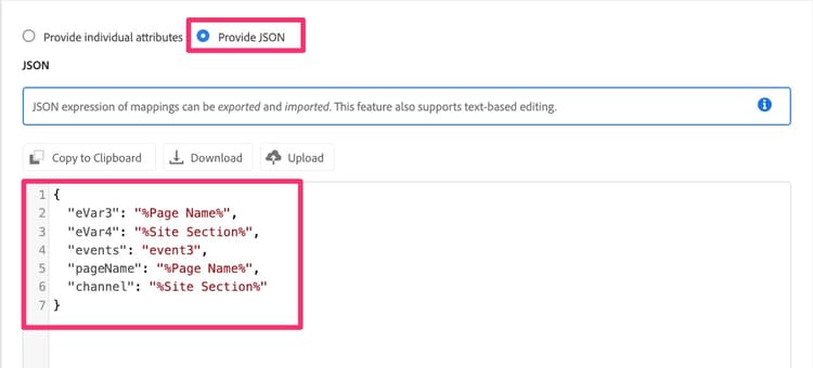 AA Imposta variabili JSON