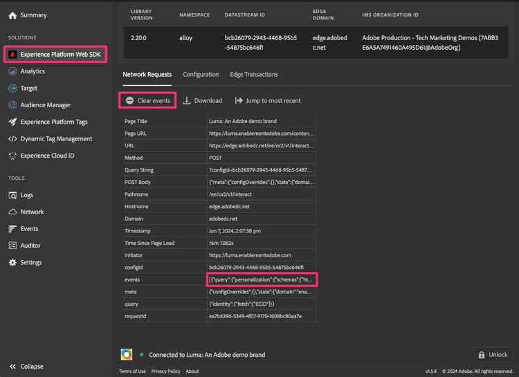 Campo Eventi nel debugger