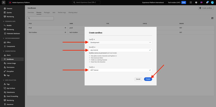 Crea sandbox