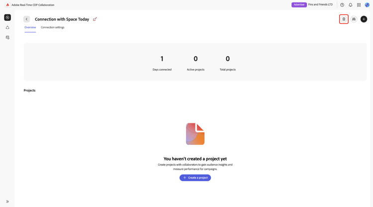 Icona Elimina evidenziata nell'area di lavoro connessione.