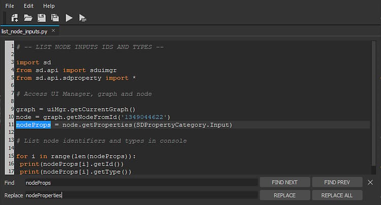Trova e sostituisci nell'editor Python