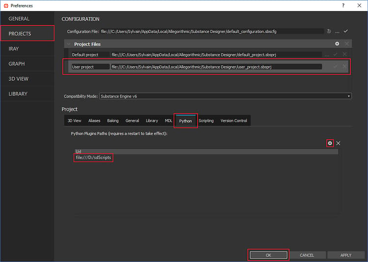 Impostazioni dei percorsi di ricerca dei plug-in Python Impostazioni del progetto
