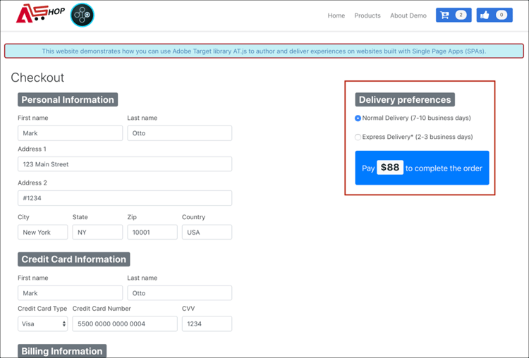 pagina di checkout