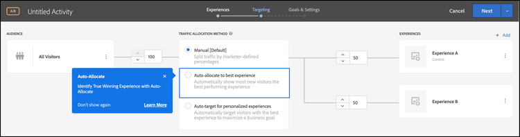 Passaggio Targeting per Test A/B