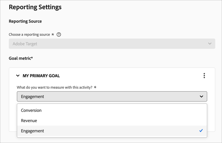 Elenco per impostare le metriche
