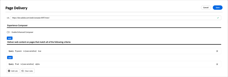 URL di consegna pagina