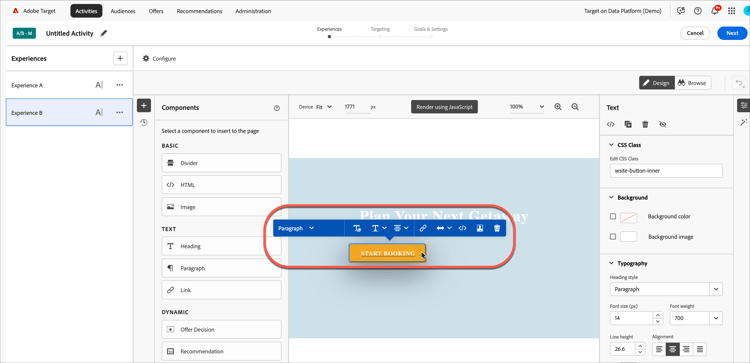 Menu Opzioni nel Compositore esperienza visivo