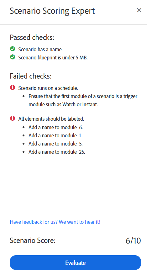 Punteggio scenario