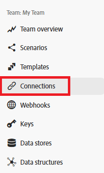 Area Connessioni nel pannello di navigazione a sinistra