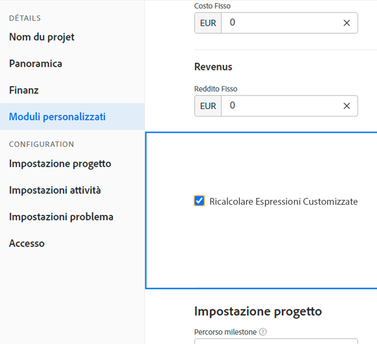 Opzione Ricalcola espressione per più oggetti