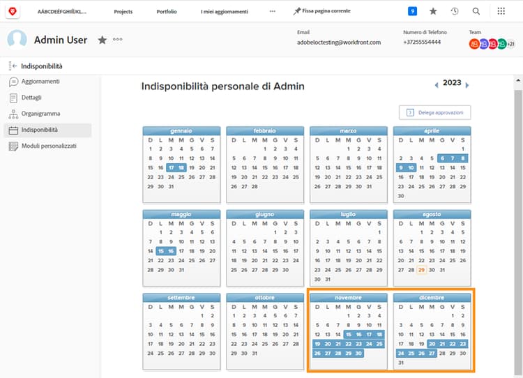 calendario pto con date contrassegnate