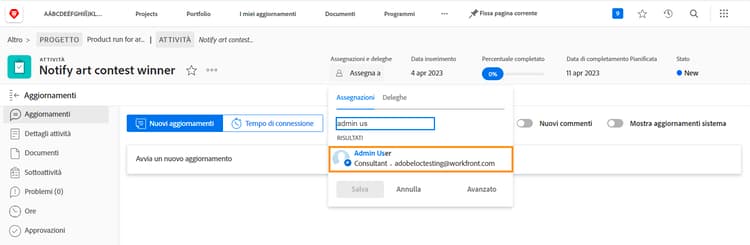 assegnazione attività utente
