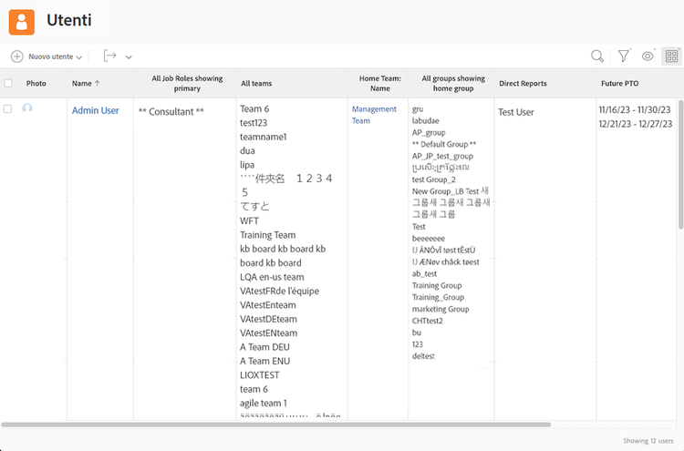 Immagine della schermata che mostra la vista con l’elenco degli utenti