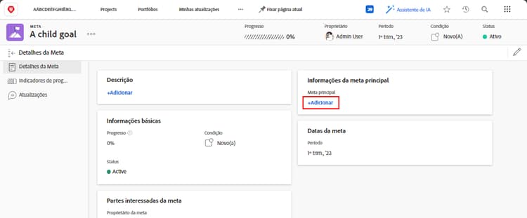 Schermata della scheda Dettagli obiettivo