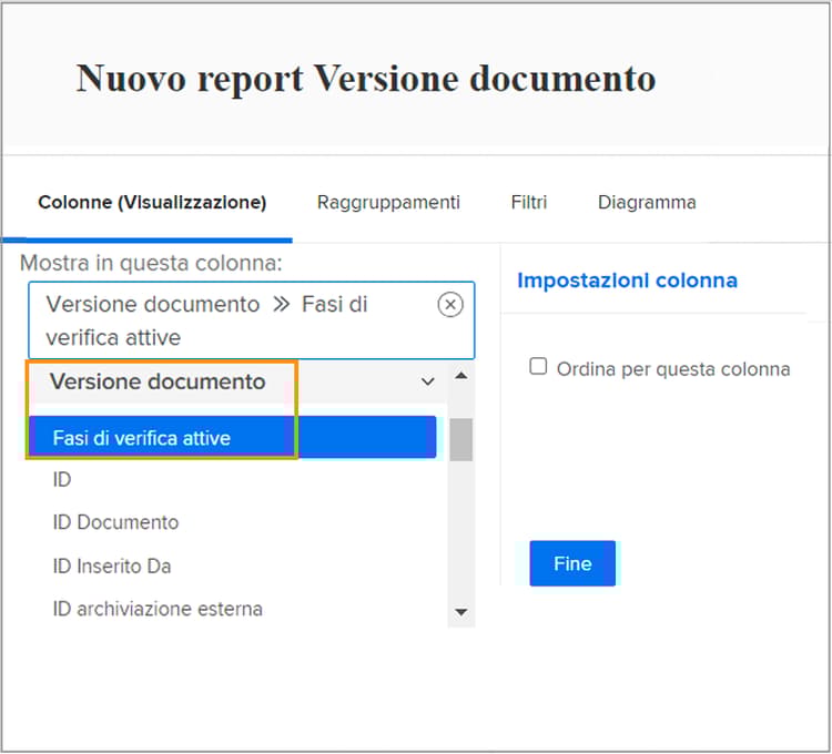 Scheda Filtri in Report Builder