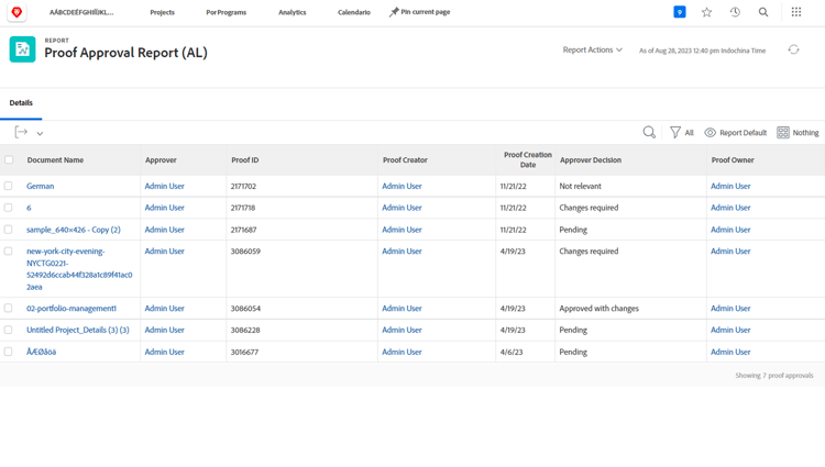 Immagine di un rapporto di approvazione bozza in Workfront.