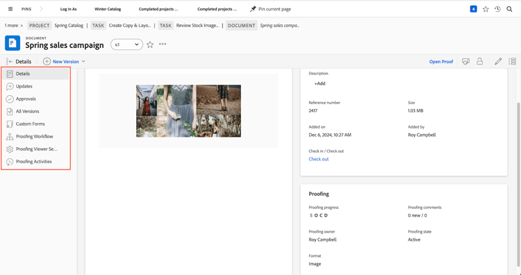 Immagine della pagina della bozza in Workfront.