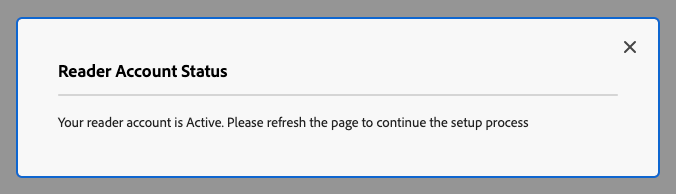 Finestra di dialogo di creazione dellaccount Reader