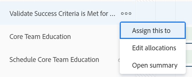 Altro menu per elemento di lavoro