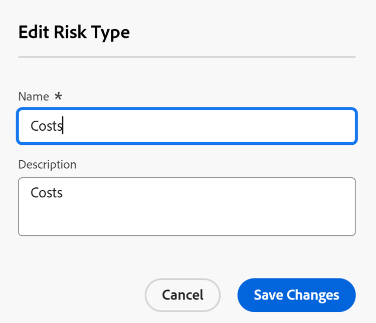 Modifica casella tipo di rischio