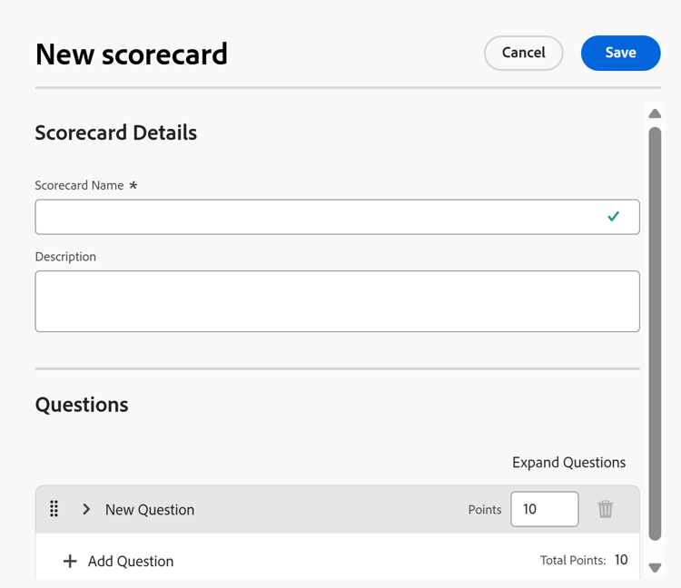 Nuova casella scorecard