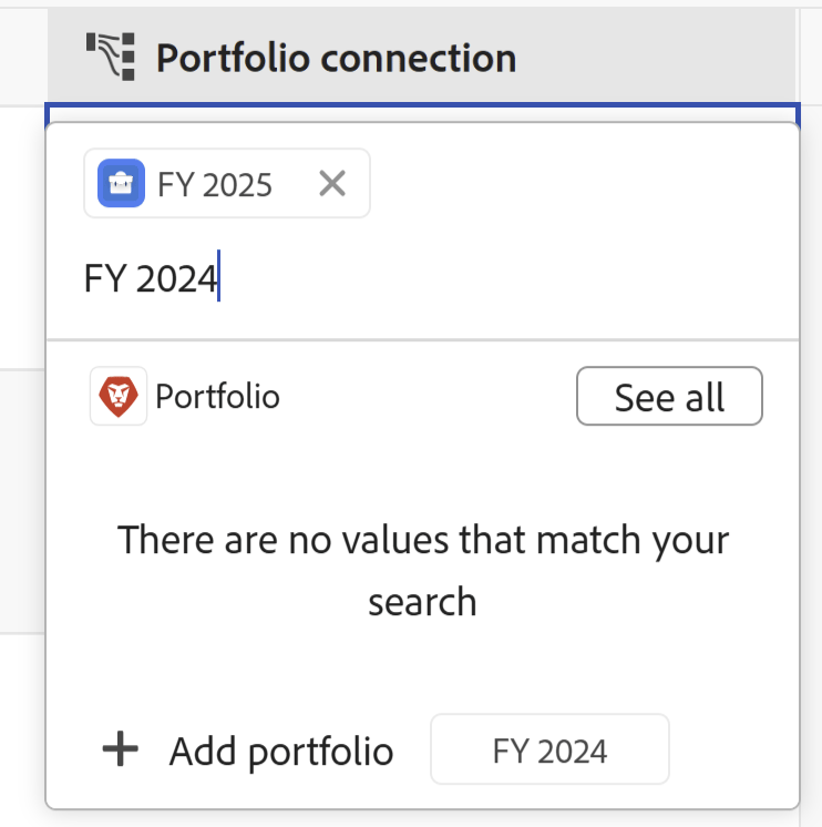Aggiungi portfolio quando lo connetti da un campo di connessione