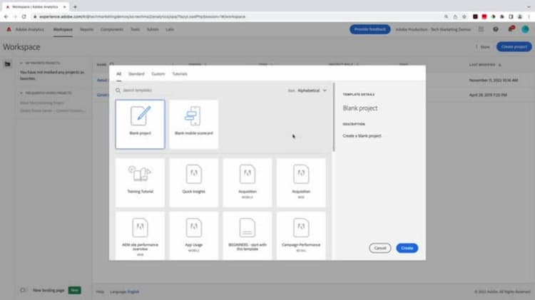 Avvio del primo progetto in Analysis Workspace