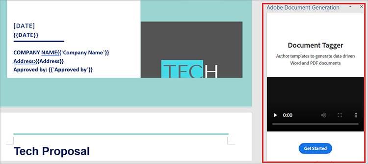 Word内のDocument Taggerアドインのスクリーンショット